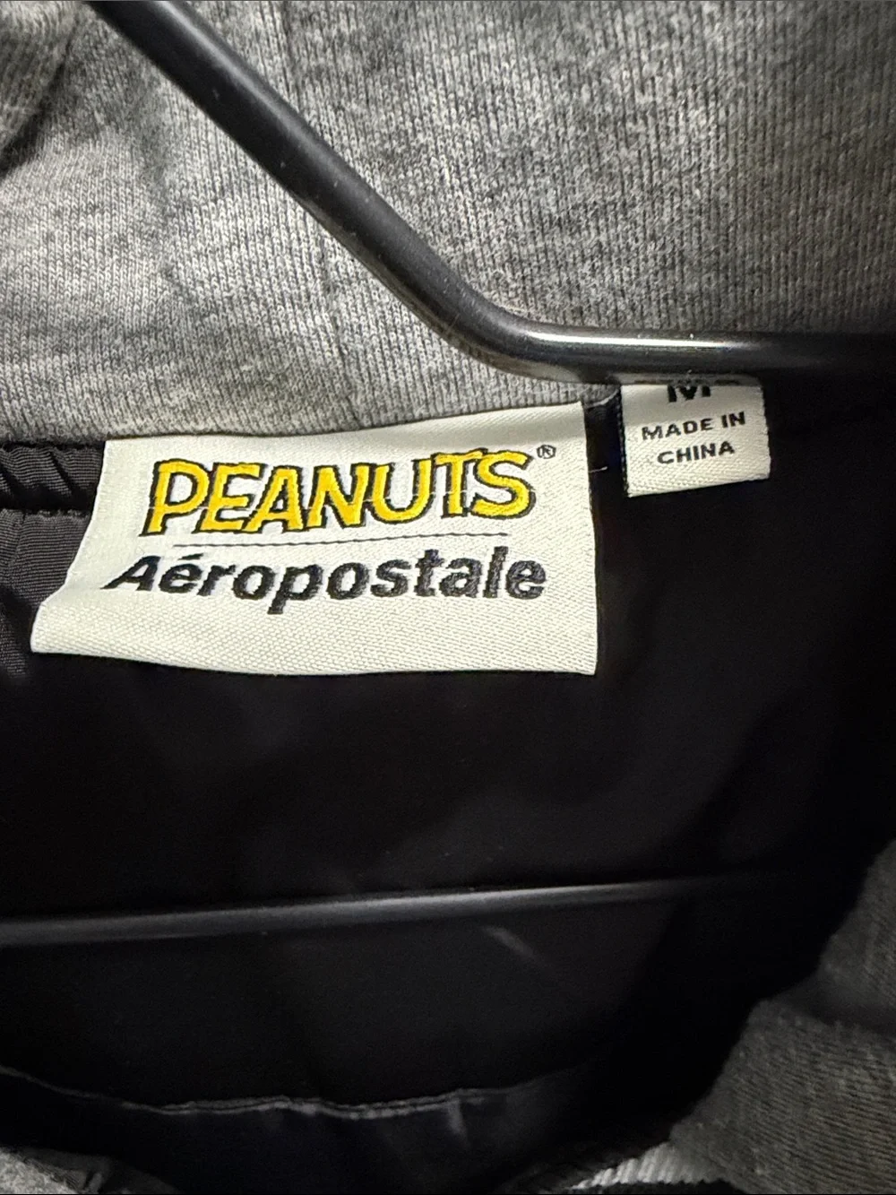 Aeropostale Black Hooded Bomber Jacket with Peanuts Snoopy Patch
